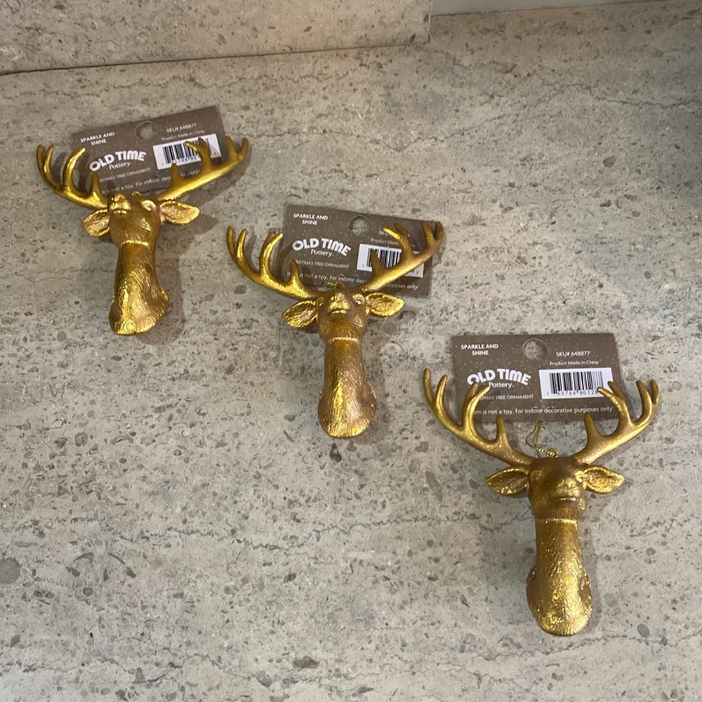 Buck With Antlers Christmas Ornaments. Set of 3.
